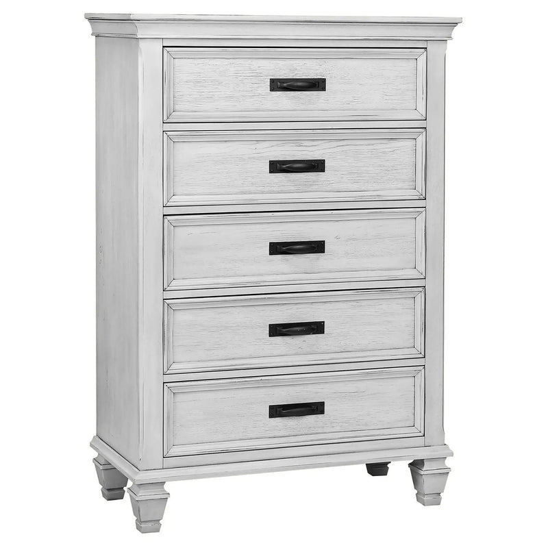Franco 5-drawer Bedroom Chest Distressed White by Unique Piece Furniture