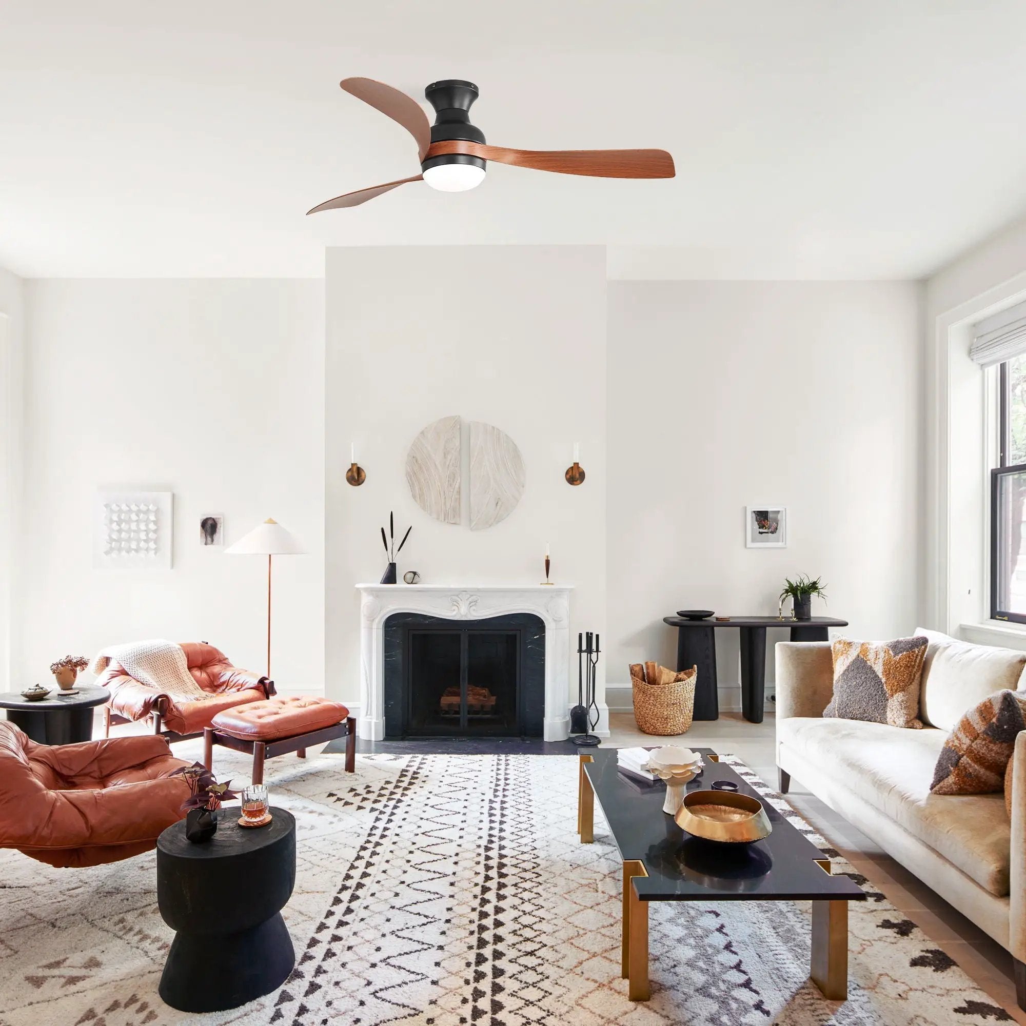 Ceiling Fan With Remote Controlled LED Light, 3 Blades, Reversible DC Motor, 6 Speeds, Dimmable, Flush Mount - Black by Unique Piece Furniture