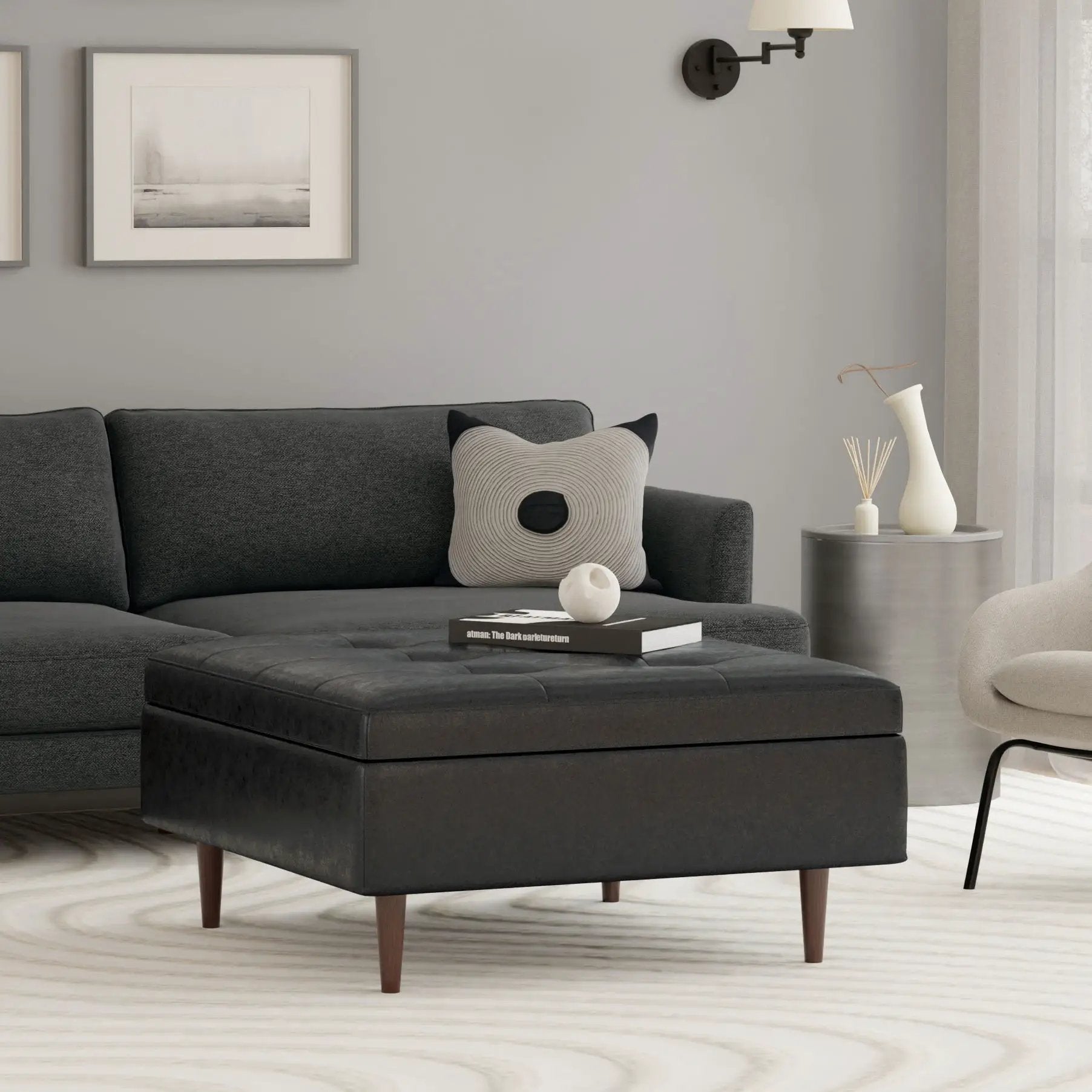 Shay - Large Square Coffee Table Storage Ottoman Mid-Century Style by Unique Piece Furniture
