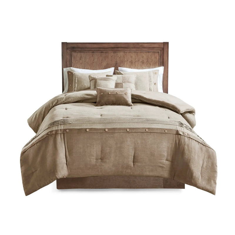 7 Piece Faux Suede Comforter Set Tan California King by HouseOfZazla