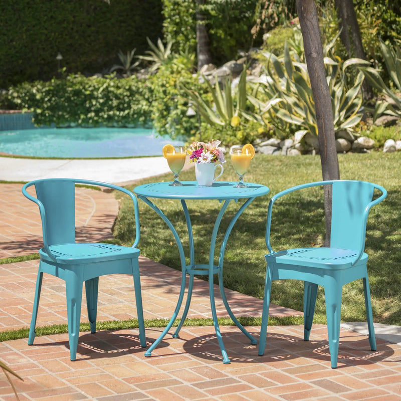 Lourdes 3 Piece Metal Outdoor Set - Teal by HouseOfZazla