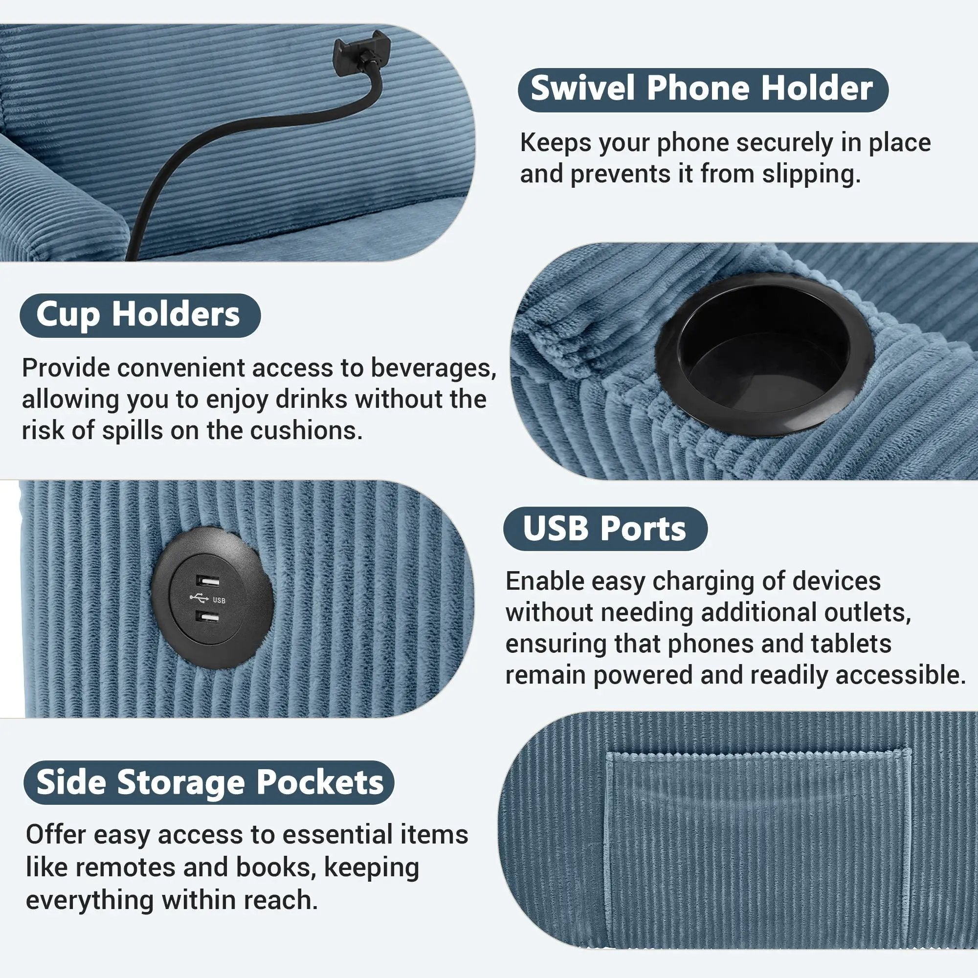 Sleeper Sofa Loveseat Sofa With Full Size Mattress, 2 USB Ports, 2 Cup Holders, 2 Side Pockets And Phone Holder by HouseOfZazla