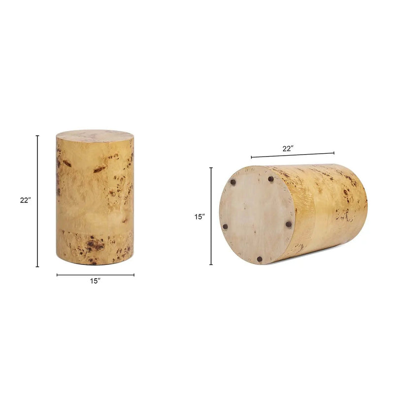 Nebula 22' Accent Pillar Side Table Warm Natural Brown Burl Wood by HouseOfZazla
