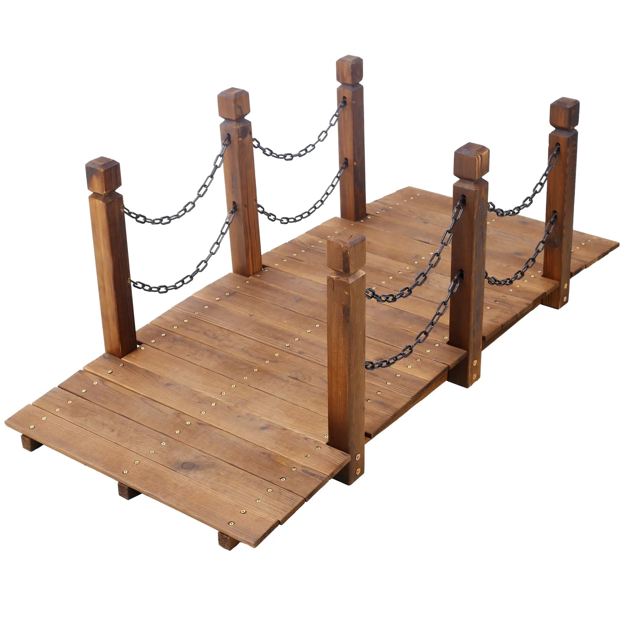 5 Ft Wooden Garden Bridge, Stained Wood Arc Footbridge by HouseOfZazla