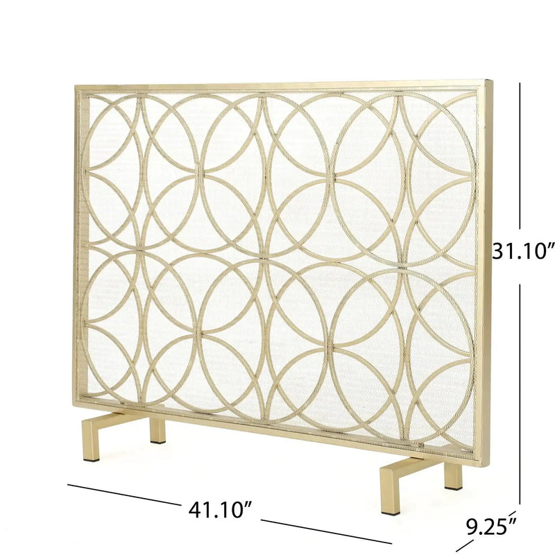 Thayer Single Panel Iron Fireplace Screen with Geometric Design by HouseOfZazla