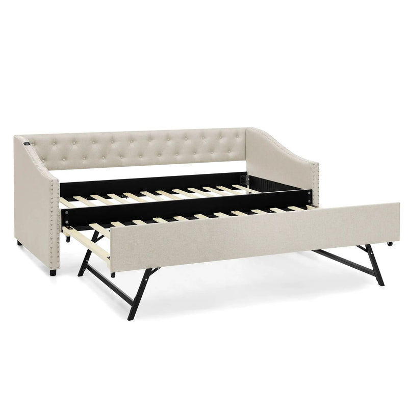 Upholstered Daybed With USB Charging & Pull Out Bed by Unique Piece Furniture