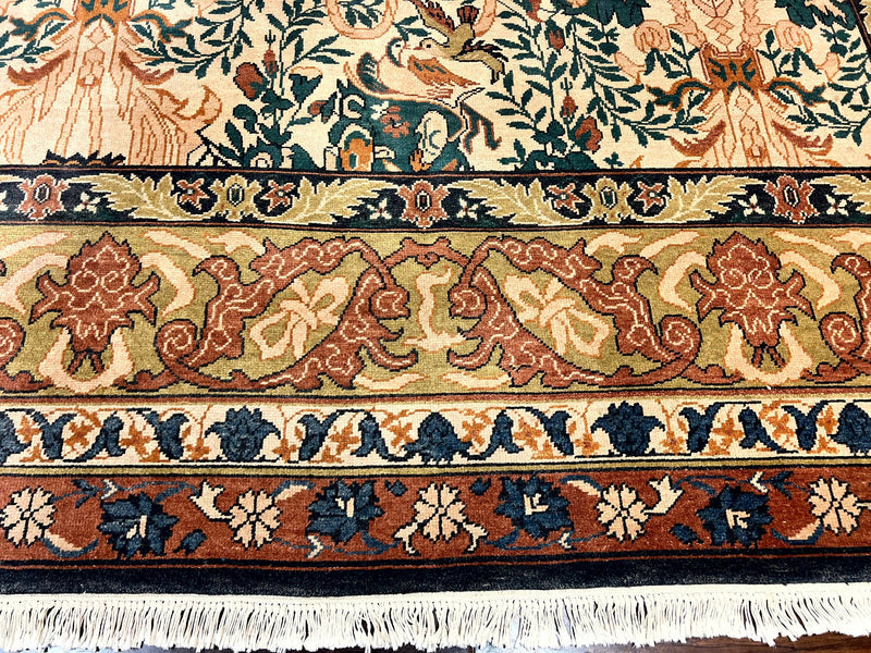 10x13 Wool Rug, Floral Pattern, Birds, Handmade Vintage Carpet, Couristan Rug, Beige by Jewel Rugs