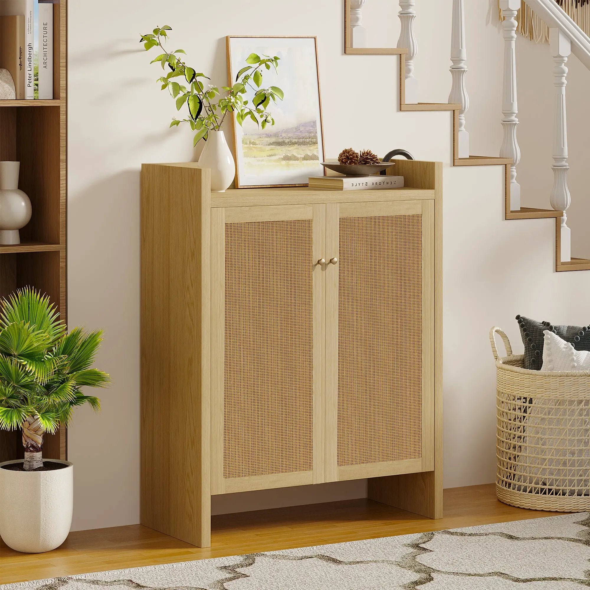 42.5" Tall Rattan Shoe Cabinet with Doors by HouseOfZazla