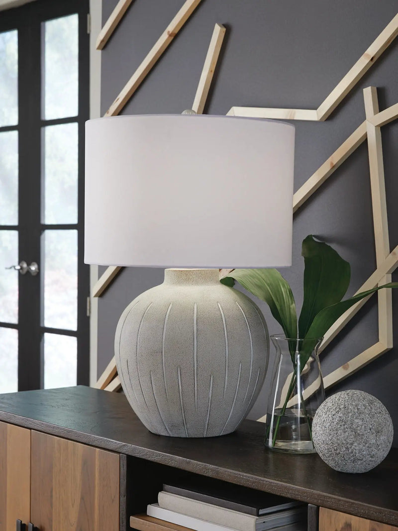 Calbert - Poly Table Lamp - Warm Gray by Unique Piece Furniture