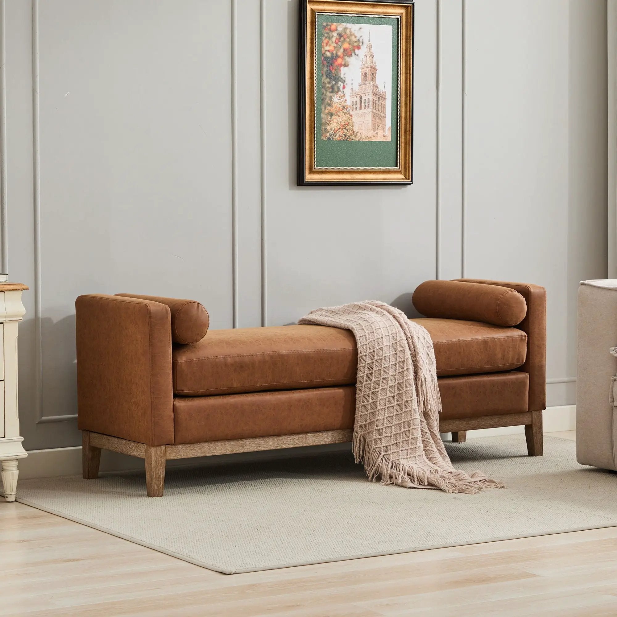 Elegant Upholstered Bench Daybed Ottoman With Bolster Pillows by HouseOfZazla