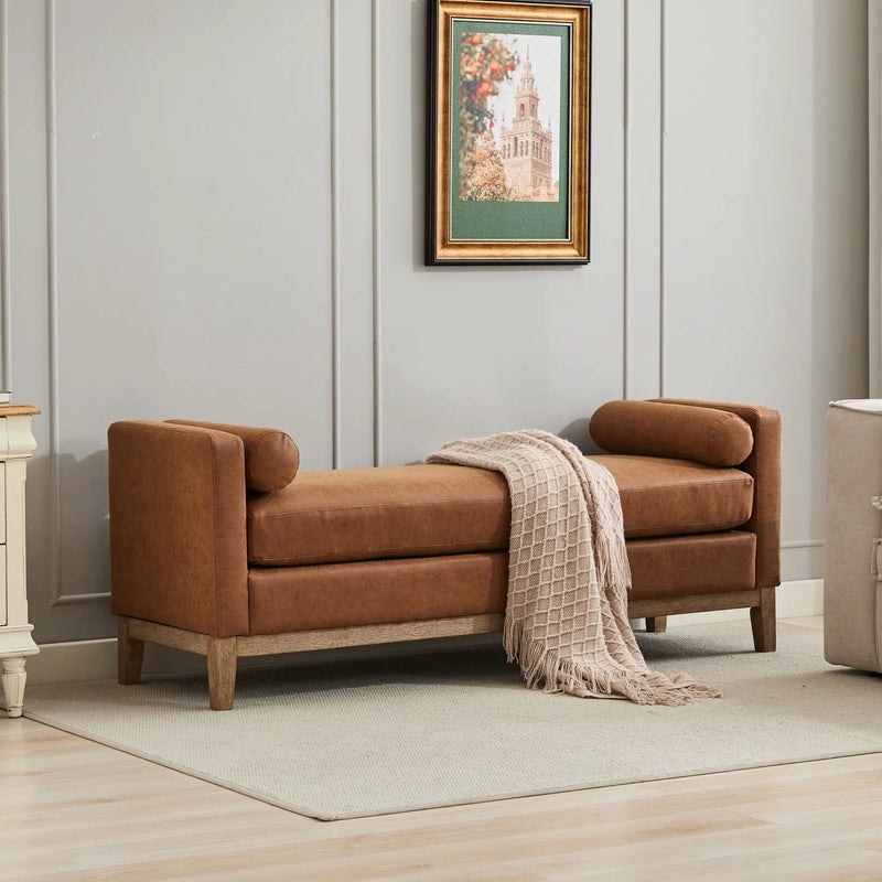 Elegant Upholstered Bench Daybed Ottoman With Bolster Pillows by HouseOfZazla