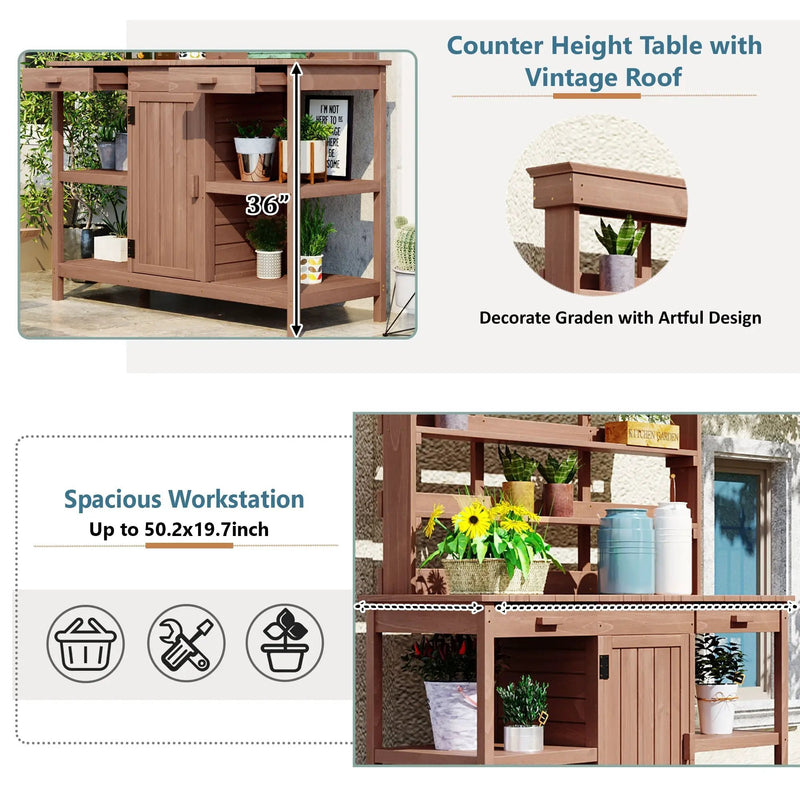TOPMAX 66" Large Outdoor Farmhouse Wooden Potting Bench Table by HouseOfZazla