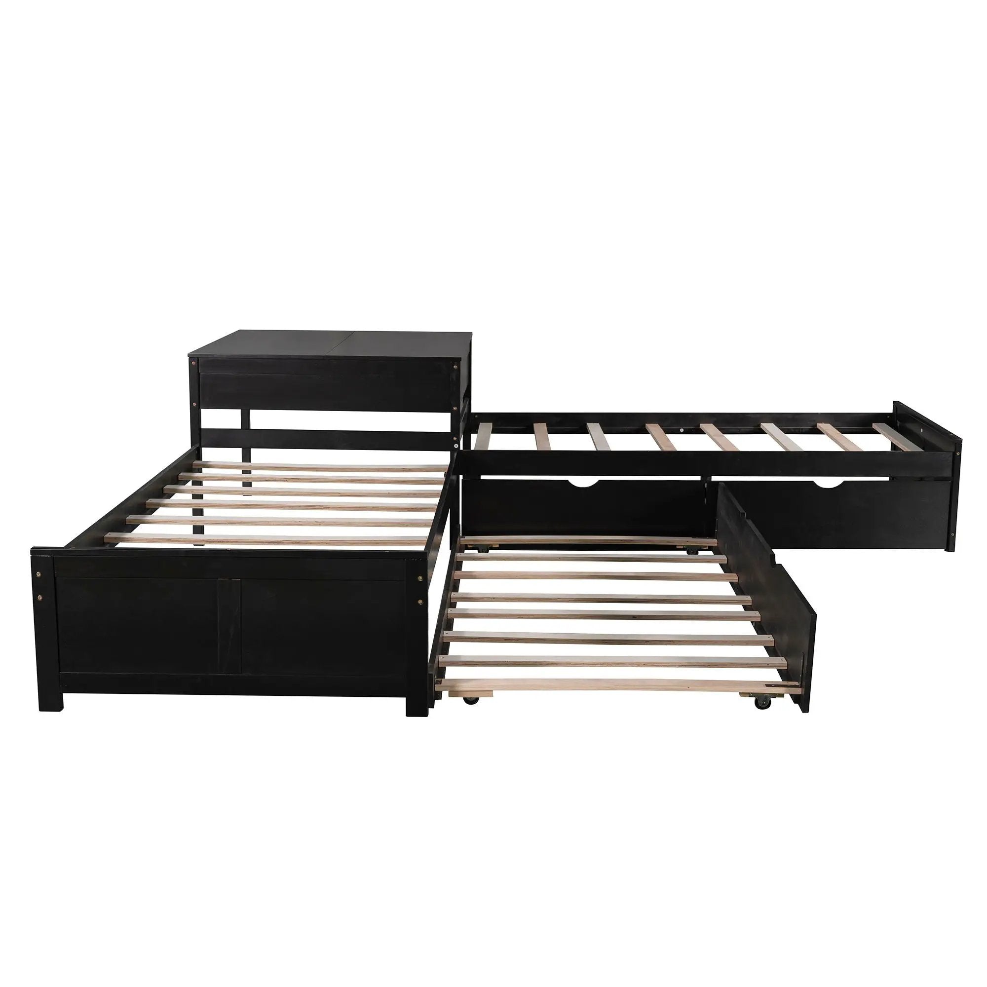 L Shaped Platform Bed With Trundle And Drawers Linked With Built In Desk by Unique Piece Furniture