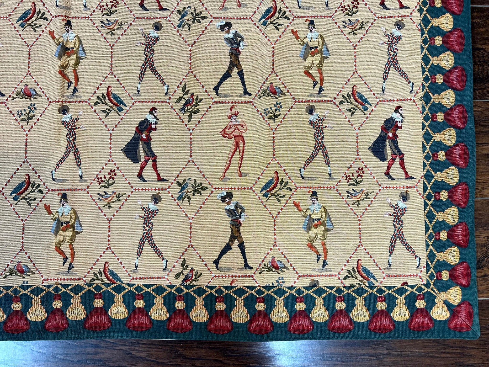 Square Tapestry 5x5, Wall Hanging, Human Pictorials, Court Jesters, Vintage by Jewel Rugs