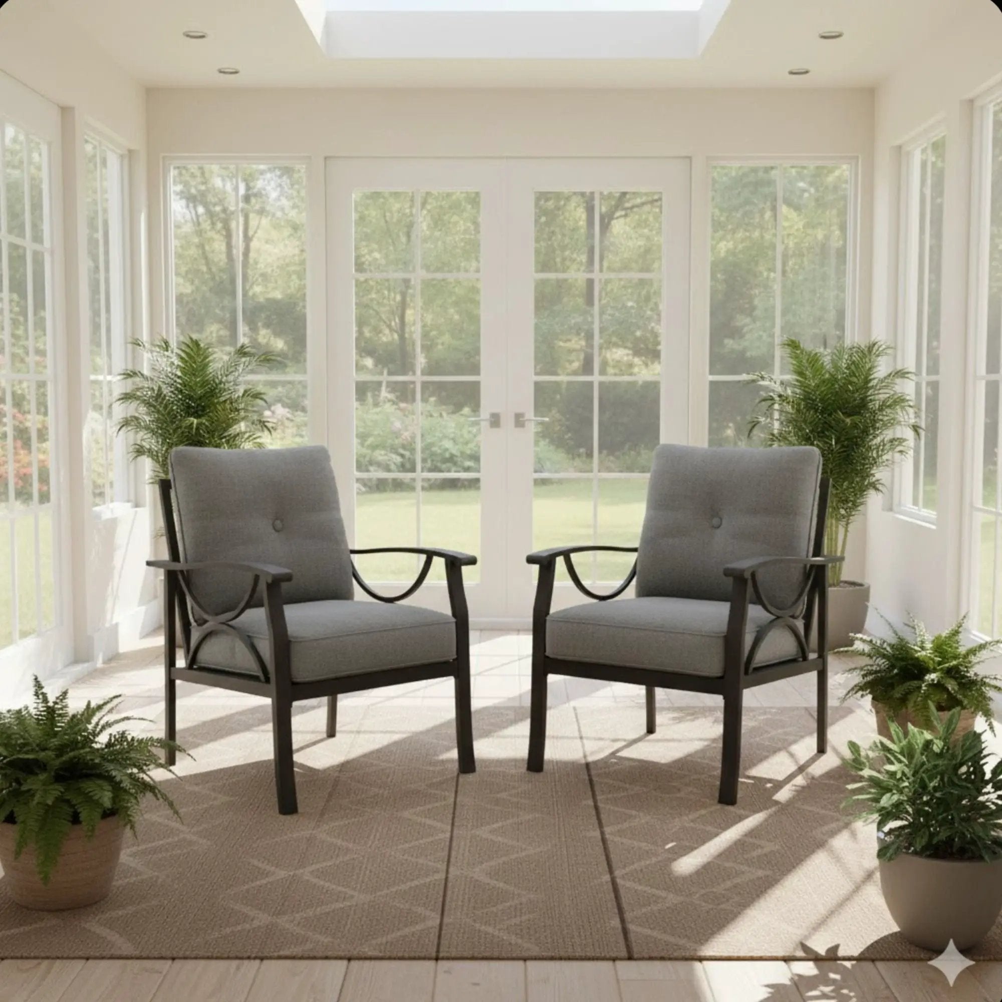All Weather Armchairs With Cushions, Sculptural Design (Set of 2) - Gray / Khaki by HouseOfZazla