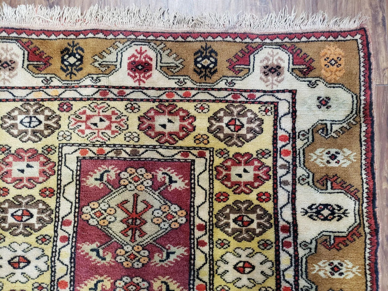 Turkish Caucasian Rug 4x7, Wool Turkish Talish Carpet, Geometric Rug by Jewel Rugs