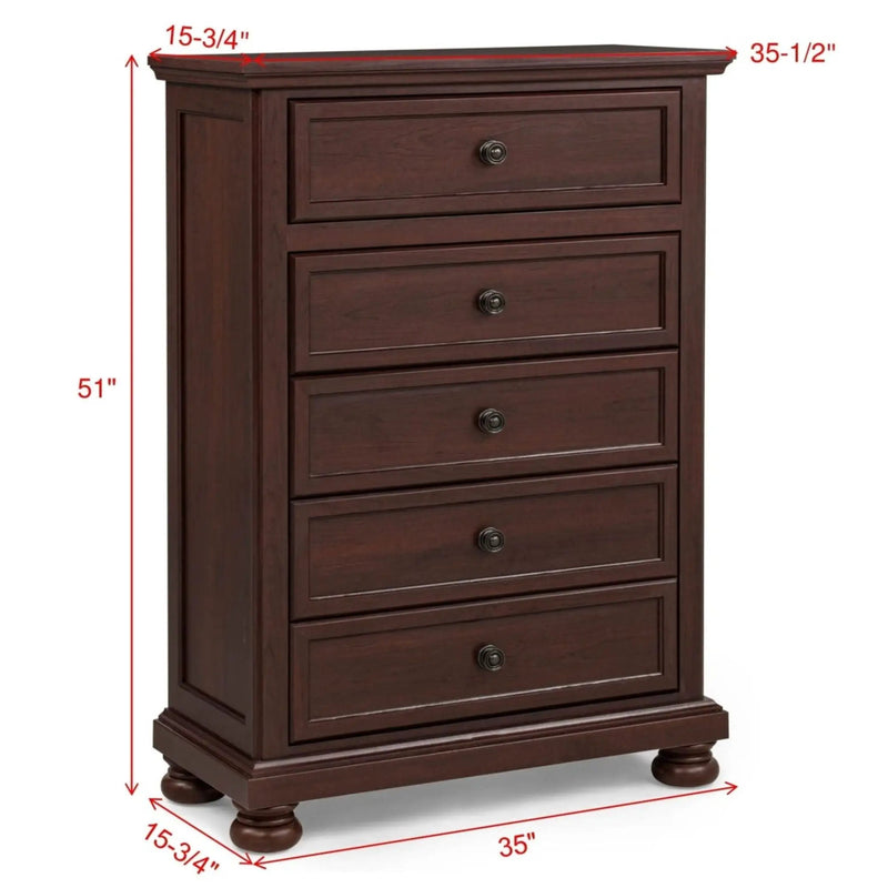 1 Piece Tall Chest, 5 Drawer Storage Bedroom Furniture - Brown / Cherry by Unique Piece Furniture