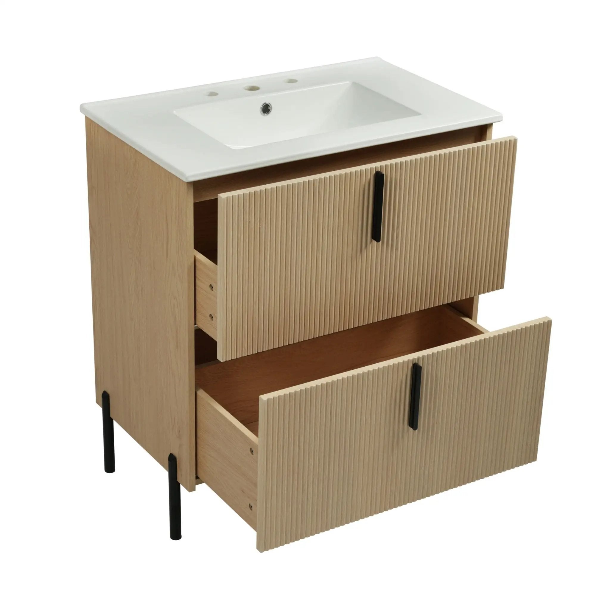 Bathroom Vanity With Ceramic Sink, Fluted Design by HouseOfZazla