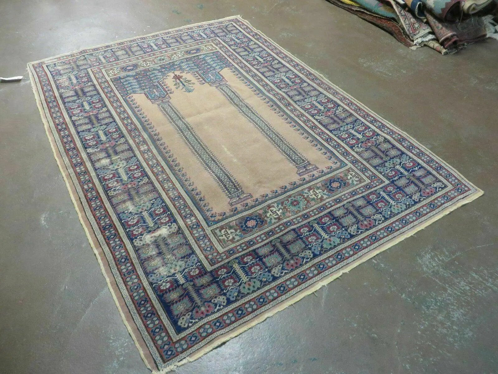 4' X 6' Antique Handmade Turkish Mehrab Prayer Wool Rug Lantern Beautiful by Jewel Rugs