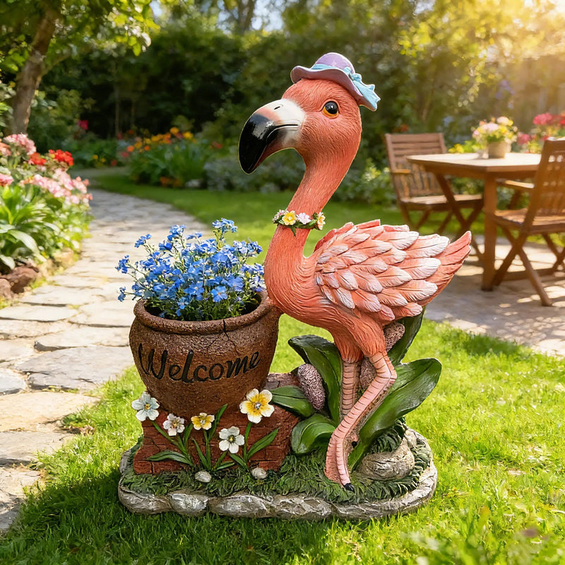 Outdoor Garden Sculpture Flamingo Flower Pot Planter by HouseOfZazla