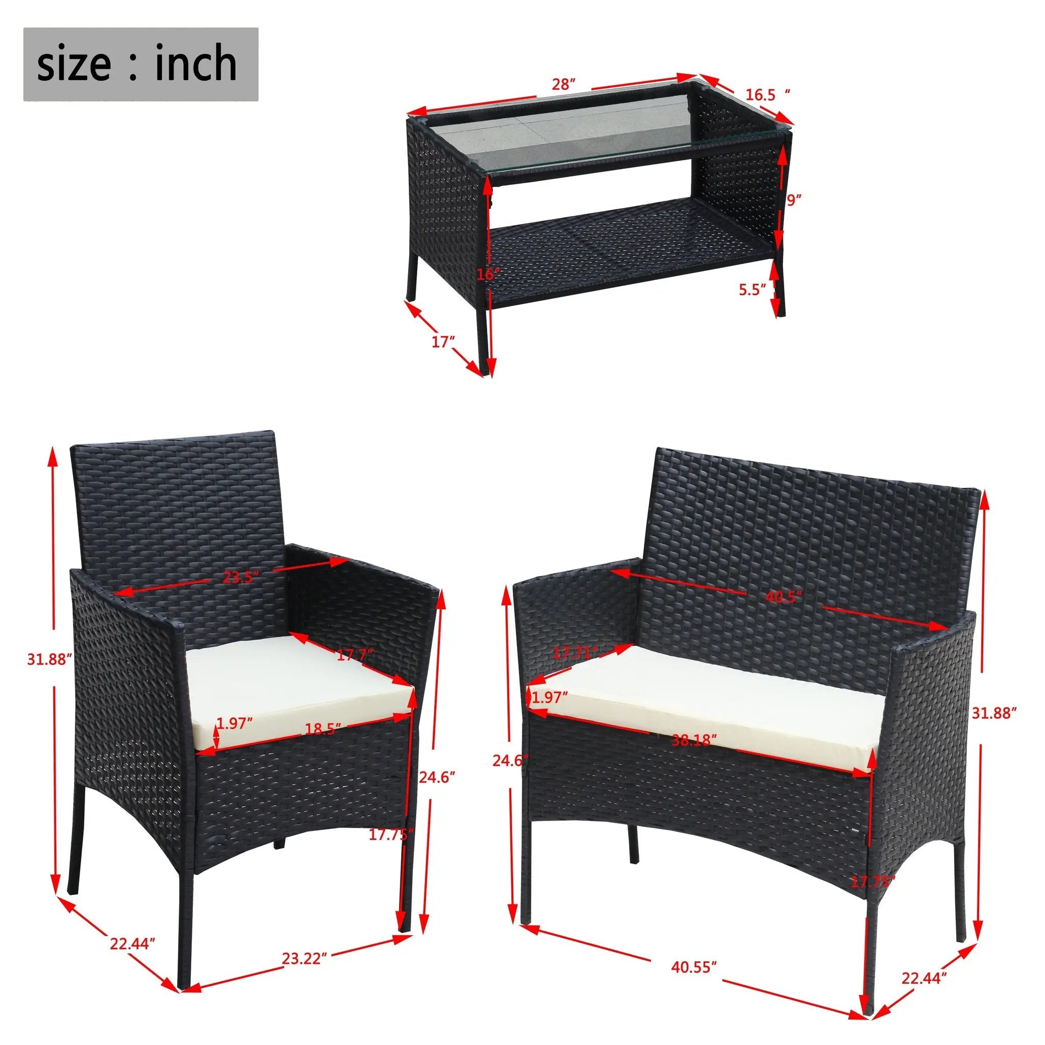 4 PC Rattan Patio Furniture Set Outdoor Cushioned Wicker Sofa by HouseOfZazla