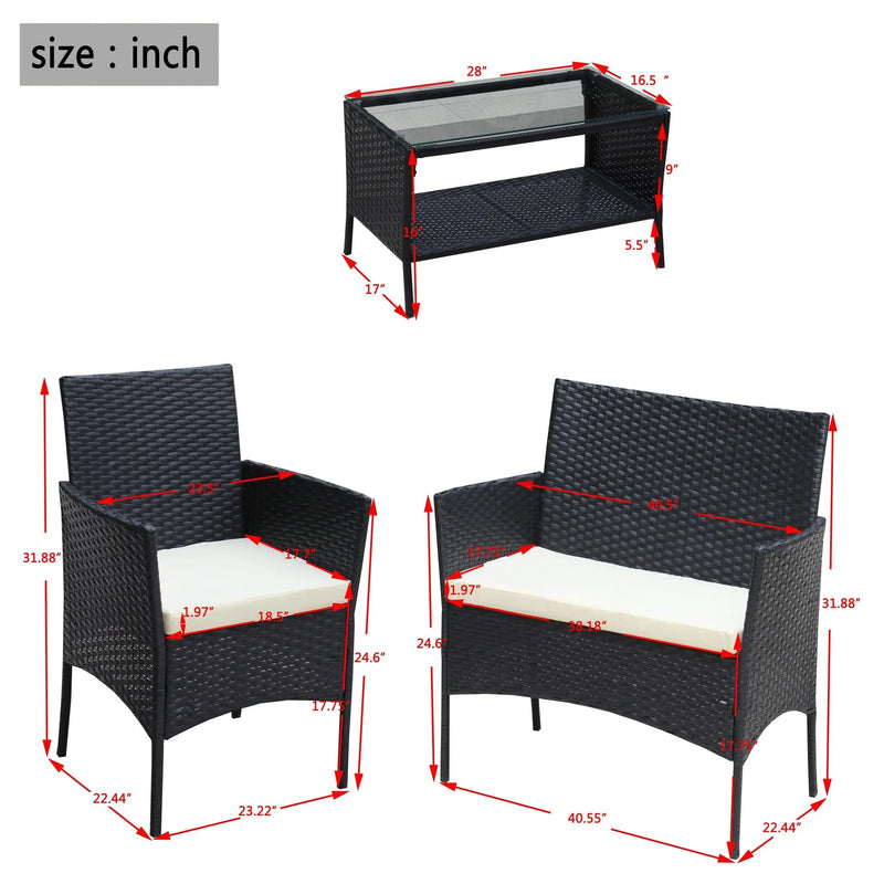 4 PC Rattan Patio Furniture Set Outdoor Cushioned Wicker Sofa by HouseOfZazla