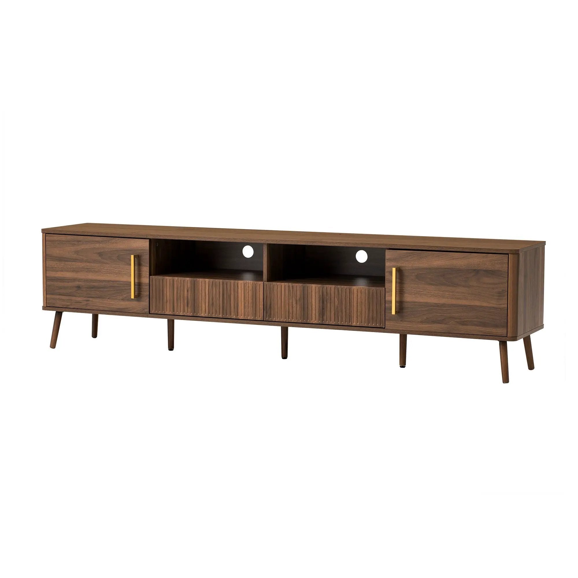 TV Stand For TVs Up To 85" With Soft-Close Doors, Open Shelf, Cable Management - Walnut by HouseOfZazla