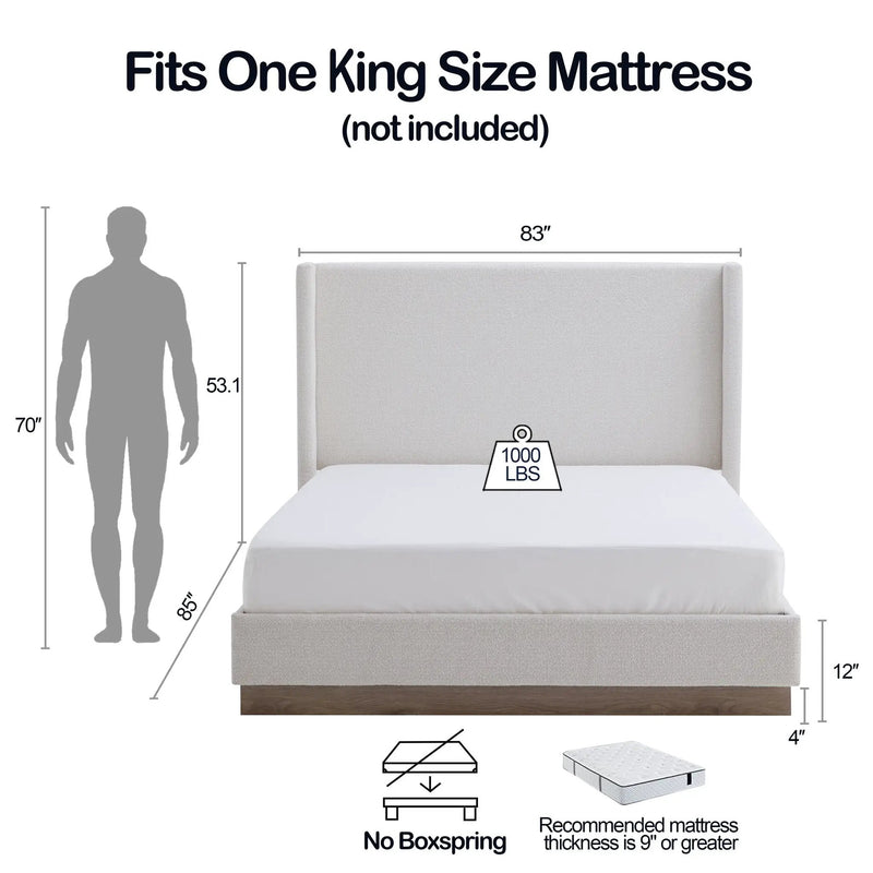 Hosford - Minimalist Upholstered Wingback Bed With Wood Base Platform