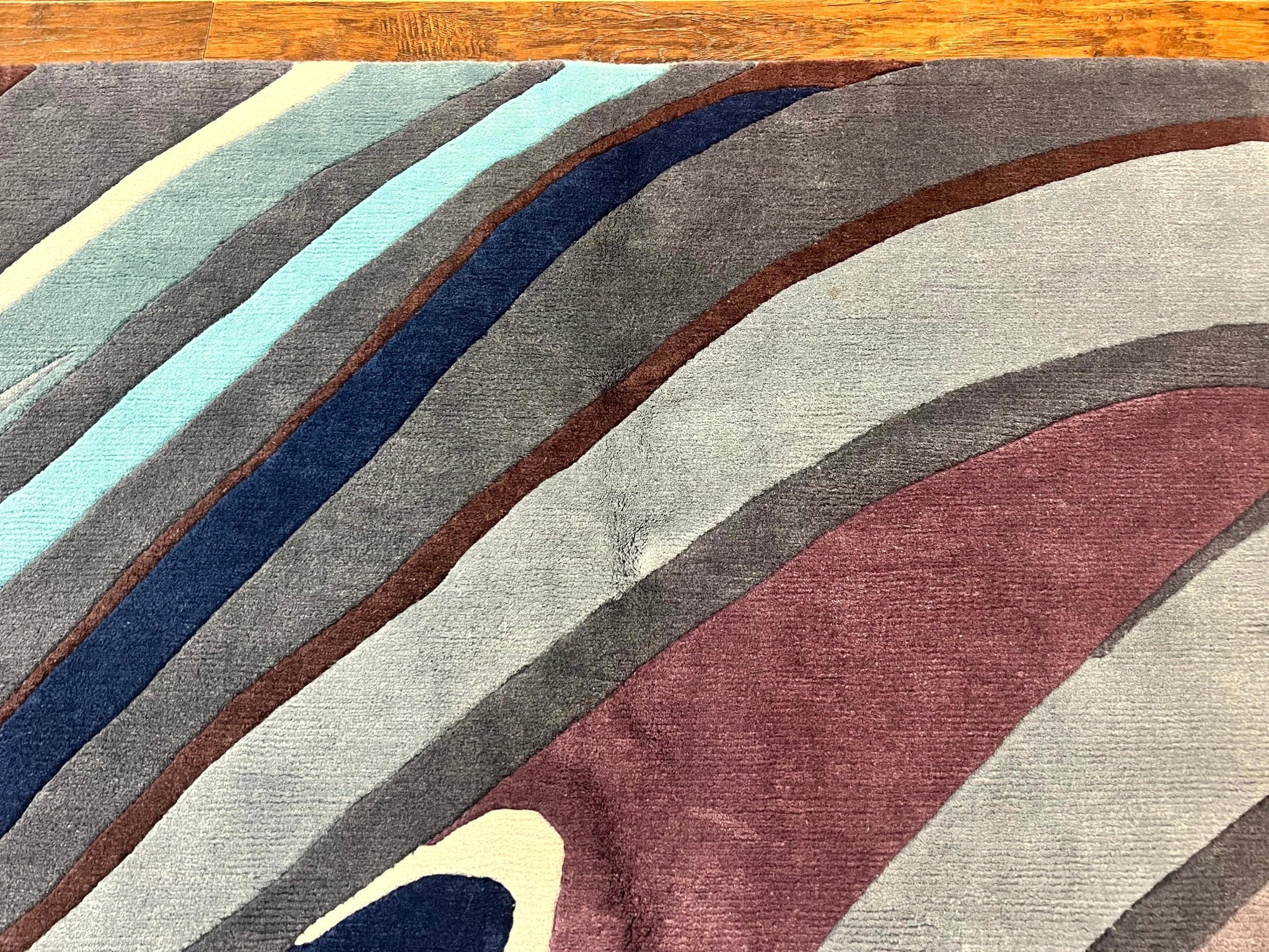 Modern Nepali Handmade Wool Rug 6x8, Blues Gray Mauve, Abstract, Nepali Tibetan Rug by Jewel Rugs