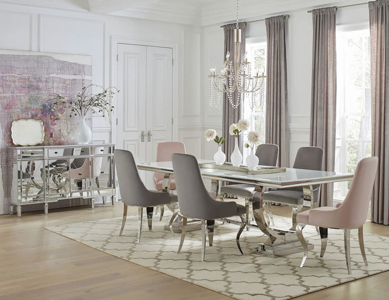 Antoine Rectangular 95-inch Glass Top Dining Table White by Unique Piece Furniture