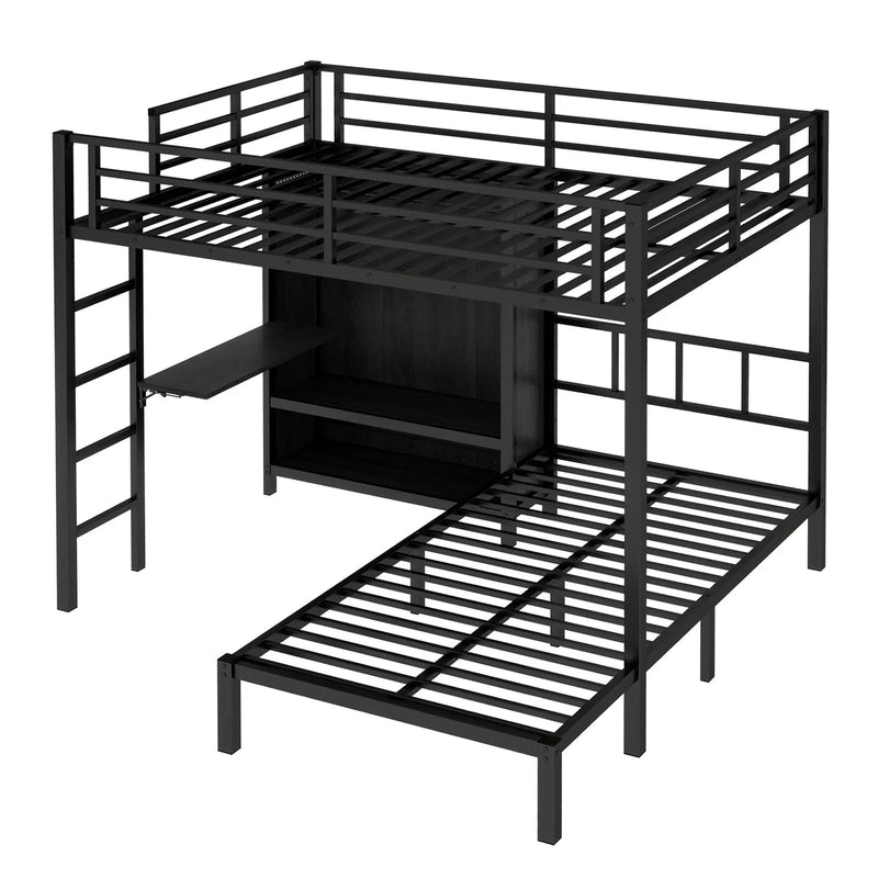 Full XL Over Twin Metal Bunk Bed with Folding Desk and Closet by HouseOfZazla