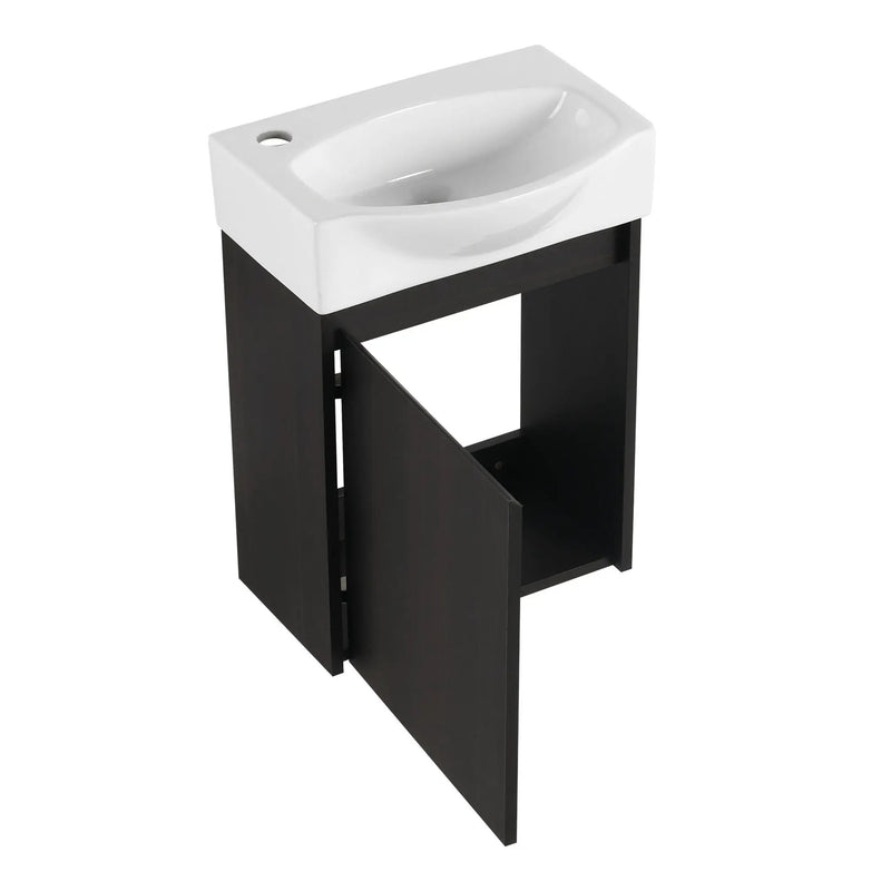 Modern Bathroom Vanity With Ceramic Basin, Wall Mounted Floating Sink Combo, Storage Cabinet by HouseOfZazla