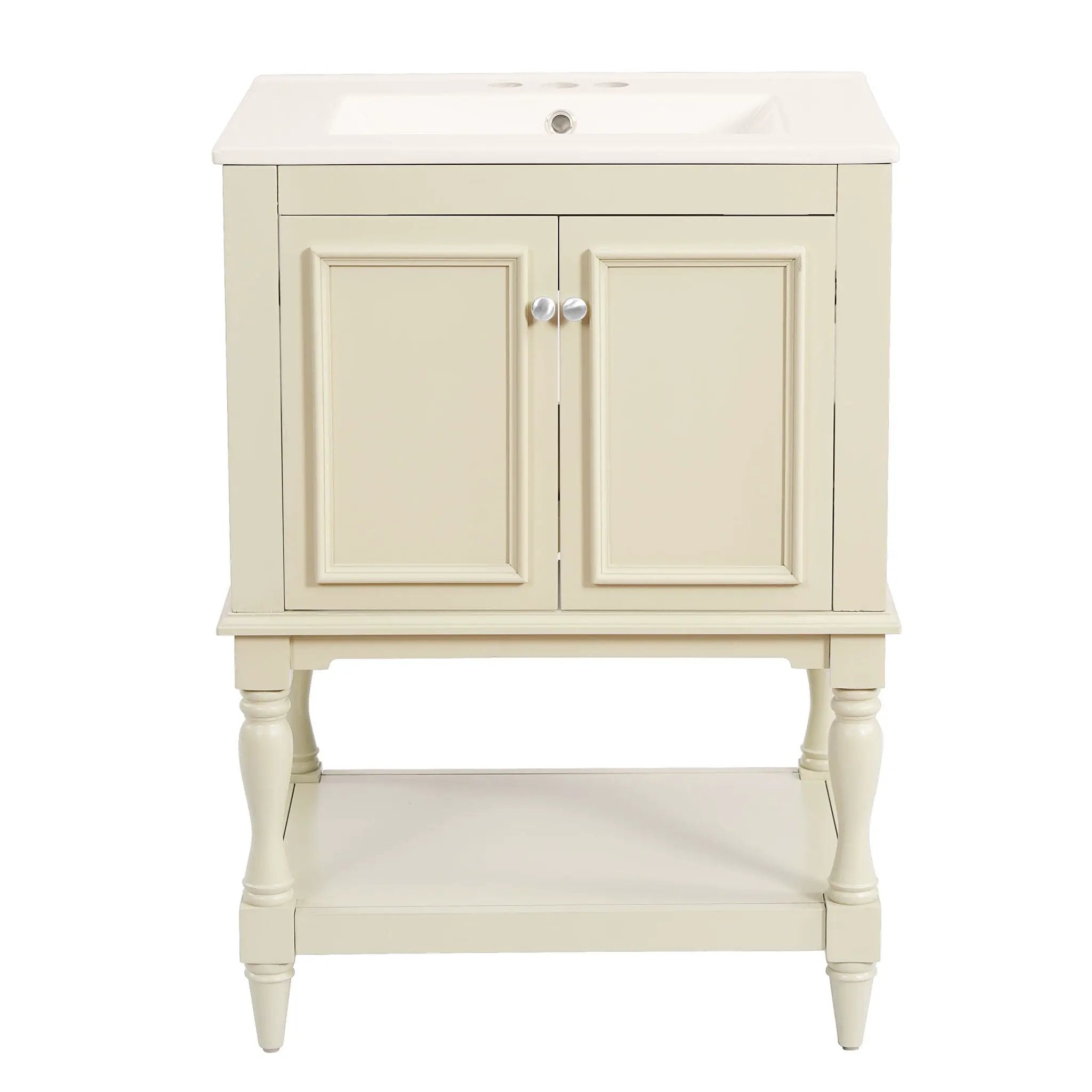 Modern Bathroom Vanity With Sink, Rectangular Cabinet With Open Shelf And Closed Storage