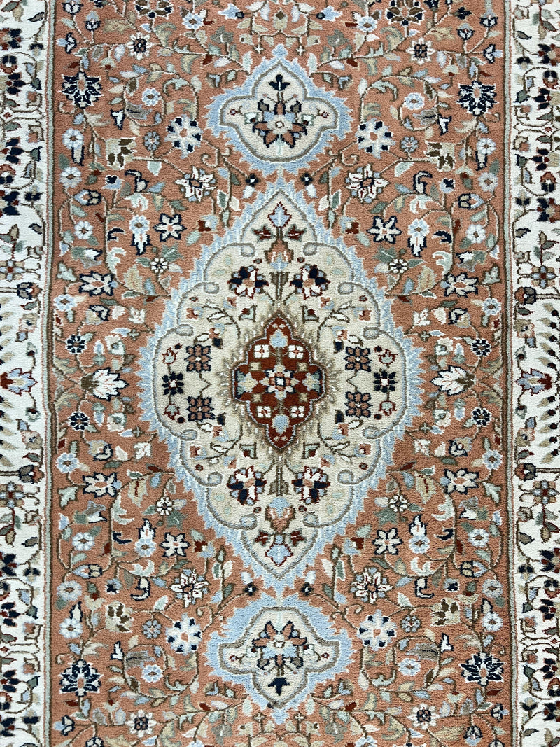 Indo Persian Rug 6x9, Wool Hand Knotted Vintage Carpet, Salmon & Ivory, Traditional Oriental Rug 6 x 9 by Jewel Rugs