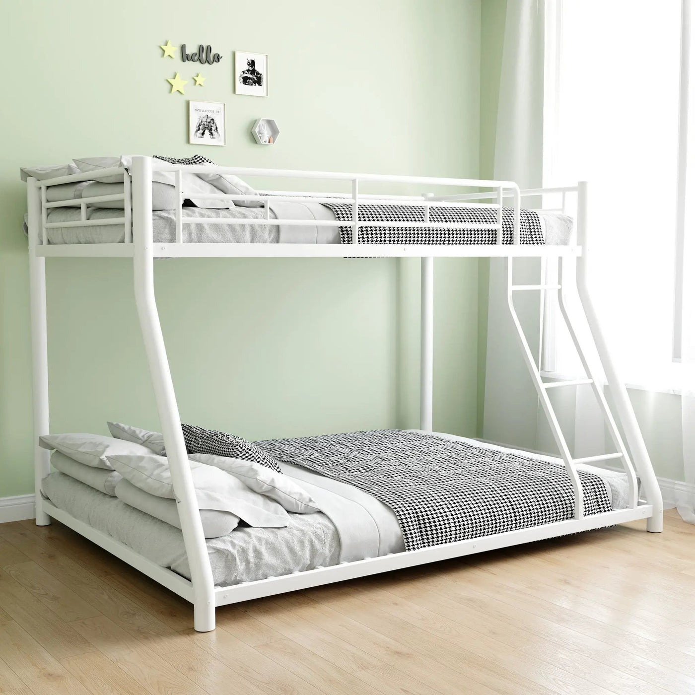 Bunk Bed Frame With Ladder And Guardrail, Heavy Duty Noise Free Design Metal Construction by HouseOfZazla