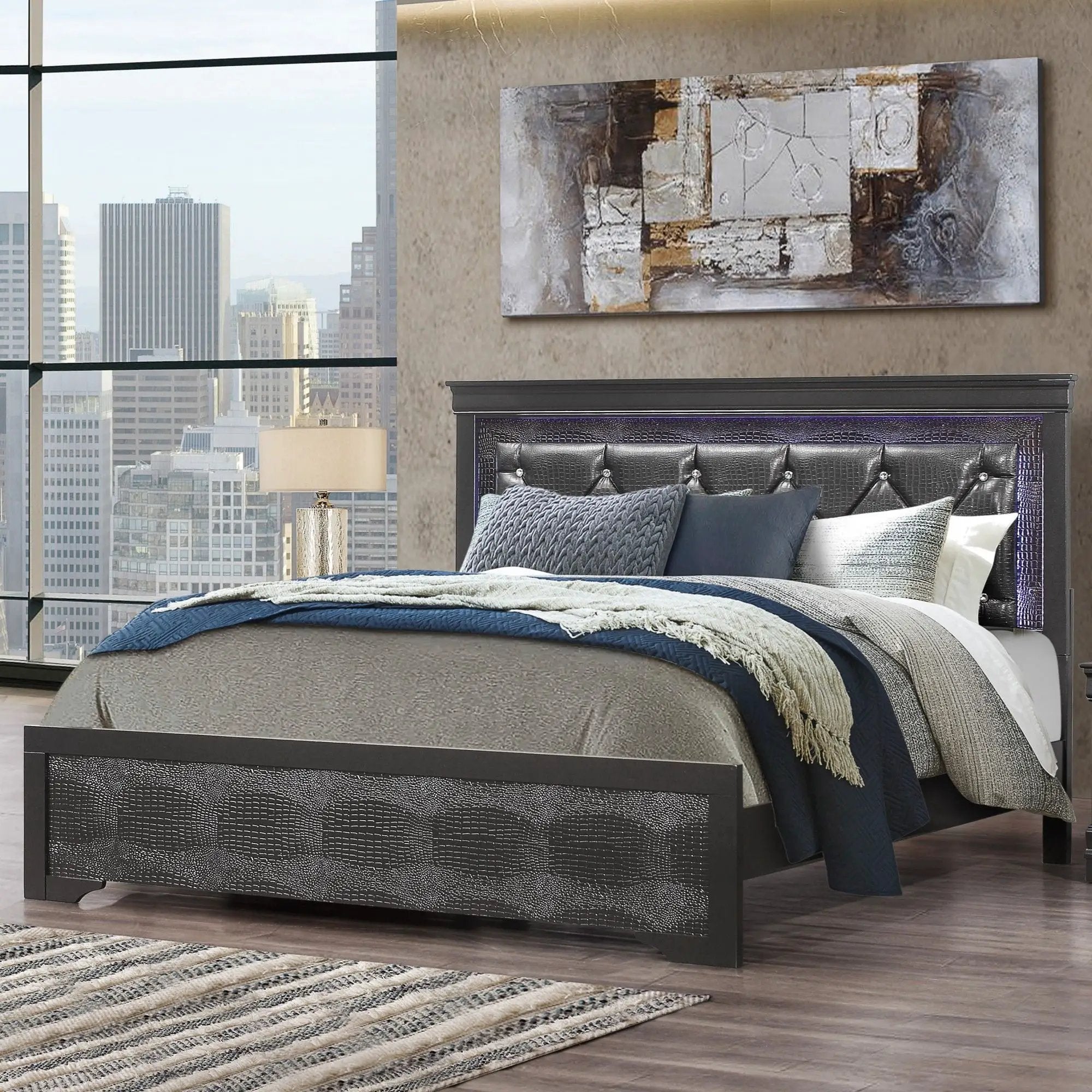 Shaker - Bed With LED Lighting And Crystal Inspired Tufted Headboard by Unique Piece Furniture
