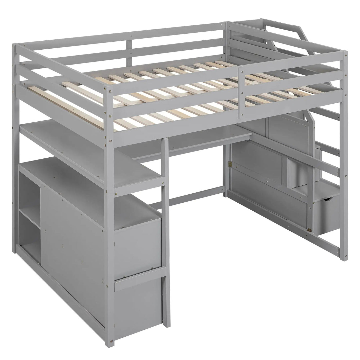 Loft Bed With Desk, Shelves, 2 Drawers, Storage Staircase by Unique Piece Furniture