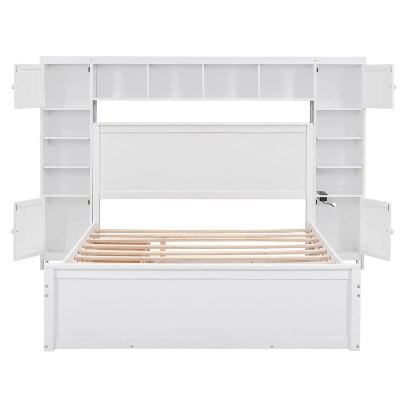 Bed With All In One Cabinet, Shelf And Sockets, Twin Long Trundle by Unique Piece Furniture