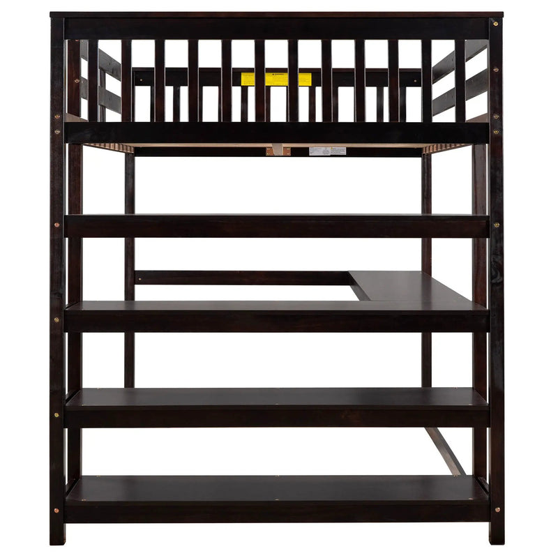 Loft Bed With Storage Shelves And Under Bed Desk