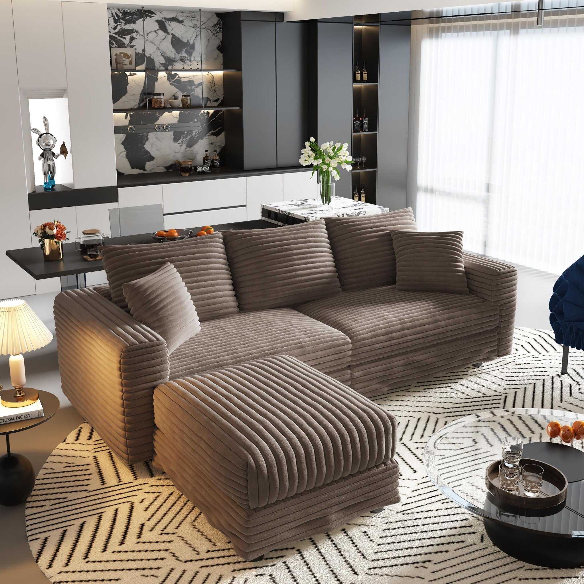 Deep Seat Convertible Sofa With Soft Pillows And Ottomans by HouseOfZazla