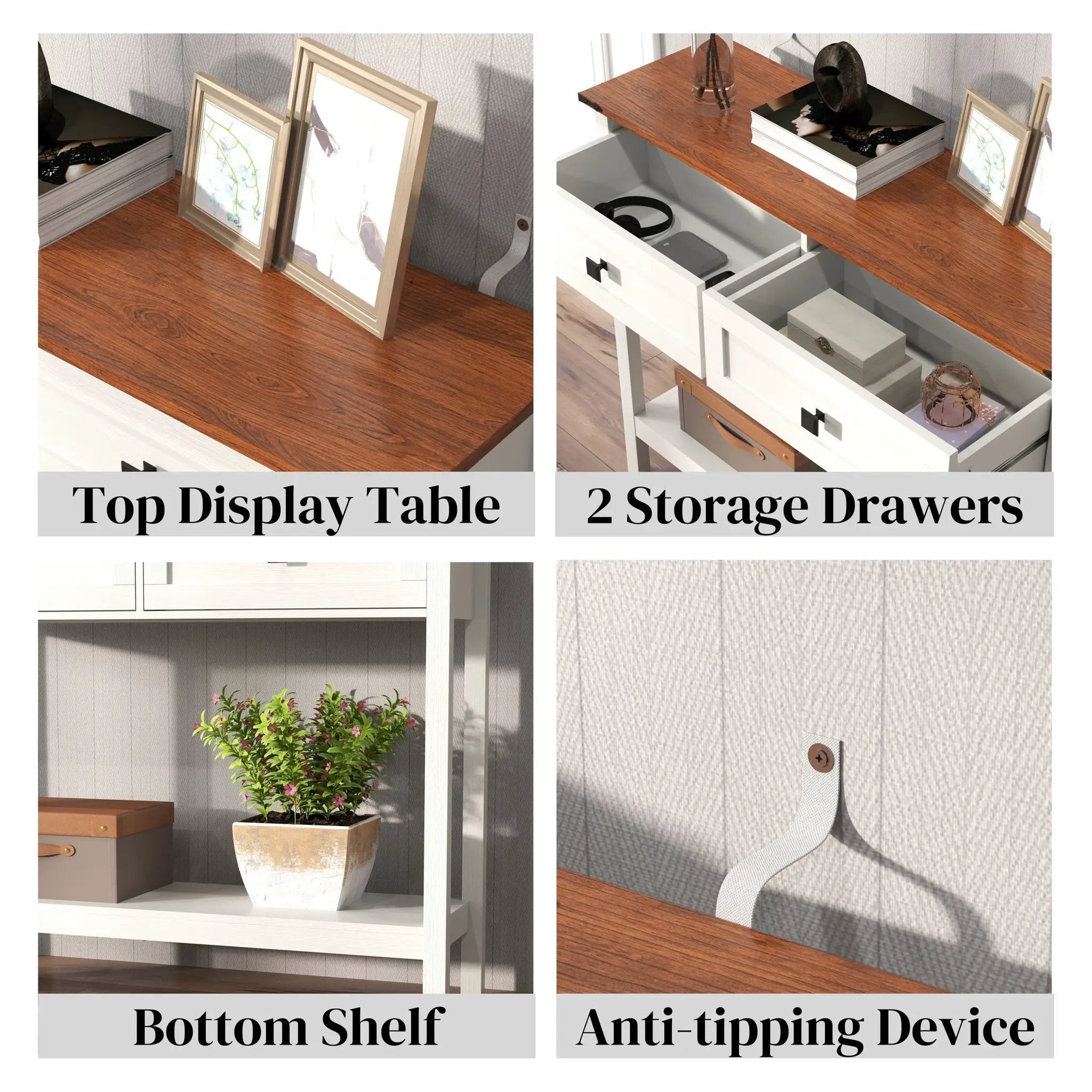 Farmhouse Style Console Table With 2 Drawers And Bottom Storage Shelf by Unique Piece Furniture