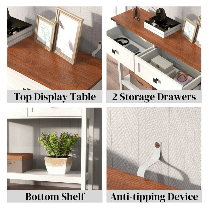 Farmhouse Style Console Table With 2 Drawers And Bottom Storage Shelf by Unique Piece Furniture