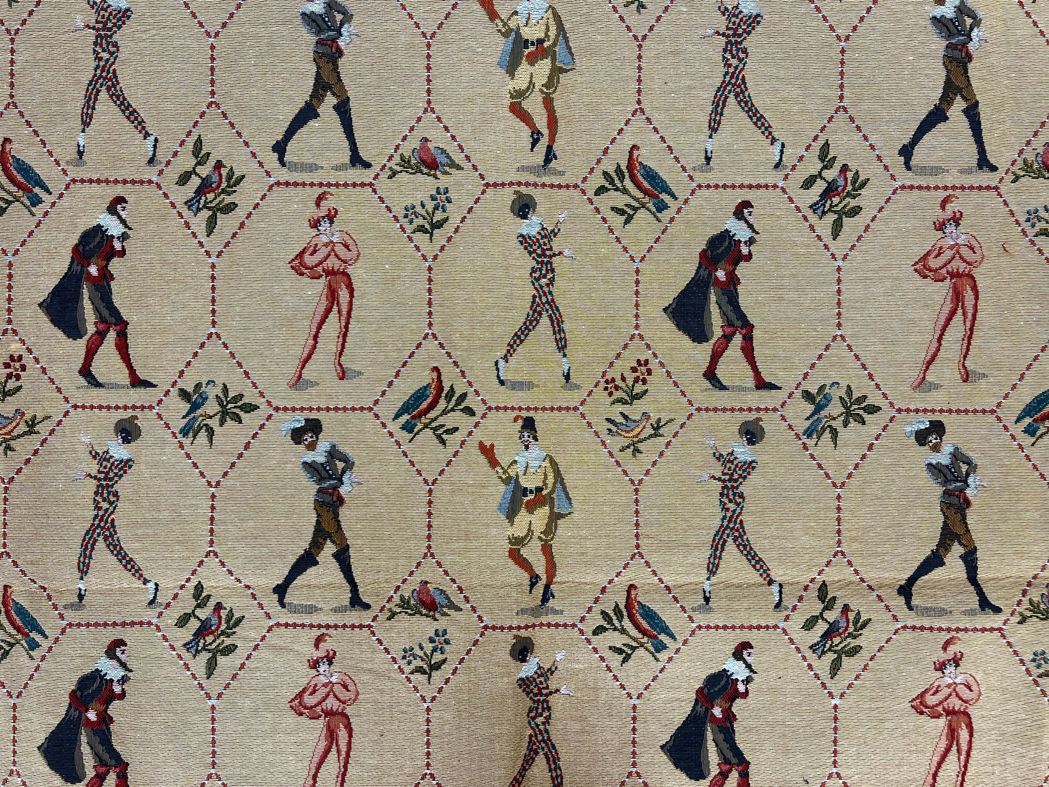 Square Tapestry 5x5, Wall Hanging, Human Pictorials, Court Jesters, Vintage by Jewel Rugs