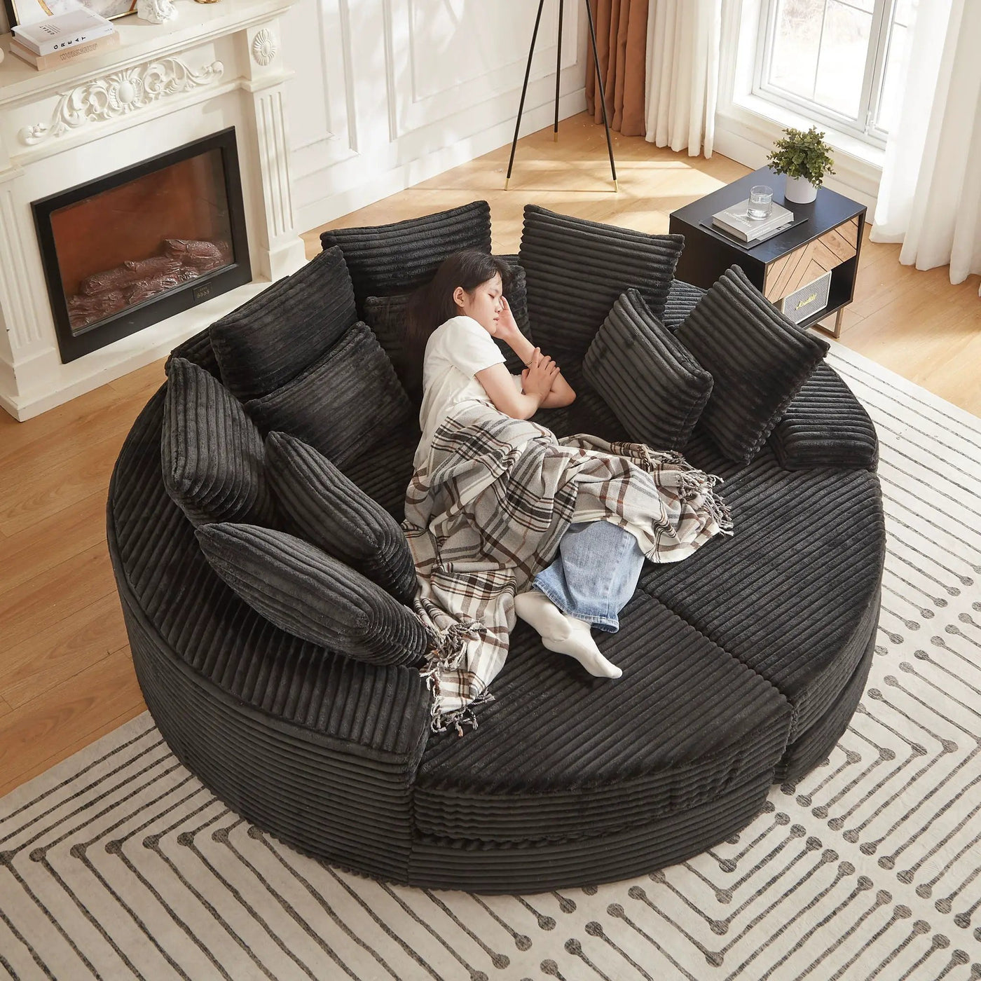 Round Oversized Sofa Bed With 5 Throw Pillows by HouseOfZazla
