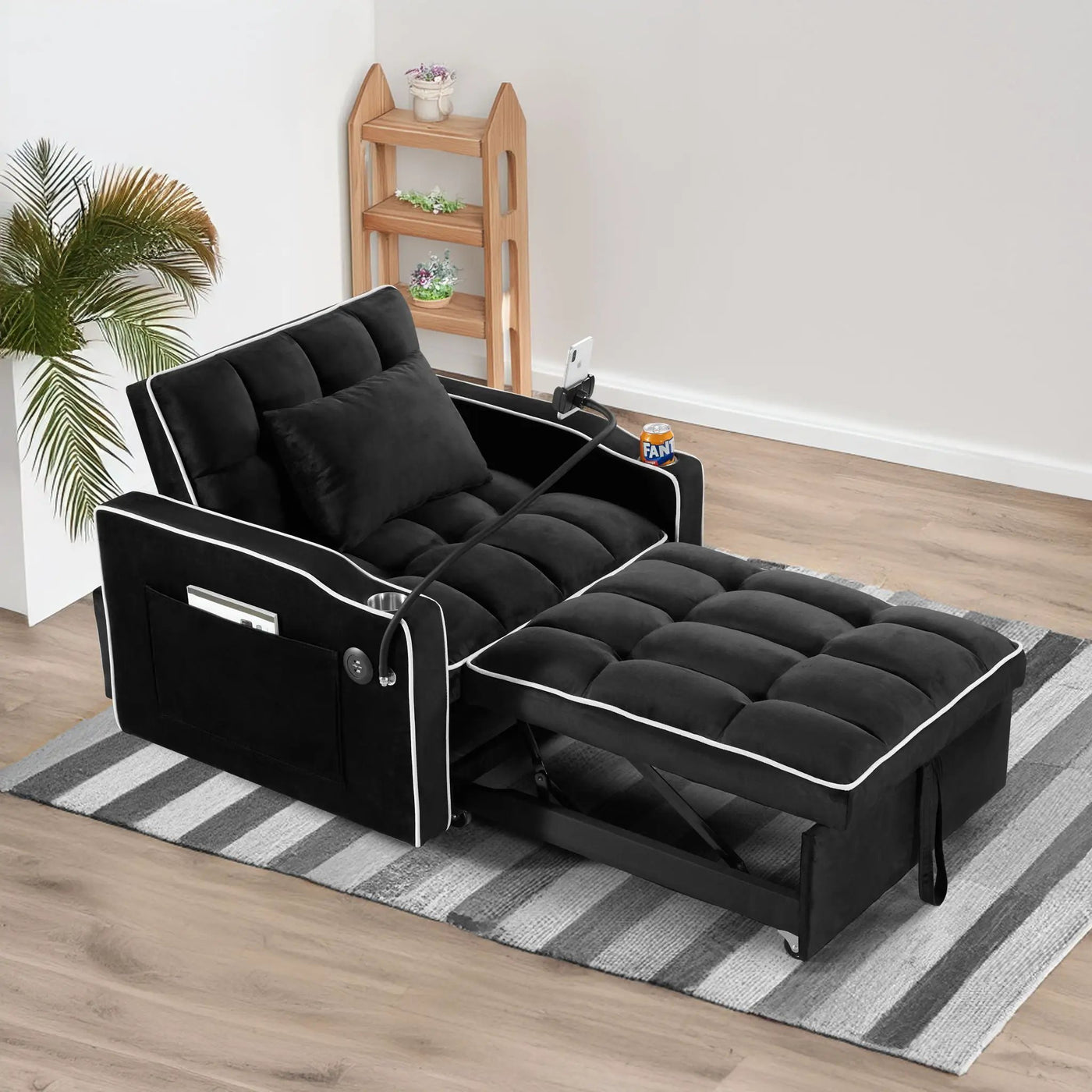 Convertible Sleeper Chair Sofa Bed Adjustable Pull Out Sleeper Chair Bed Multi-Pockets Folding Sofa Bed For Living Room Bedroom Small Space, 3 In 1 Sofa Bed by Unique Piece Furniture