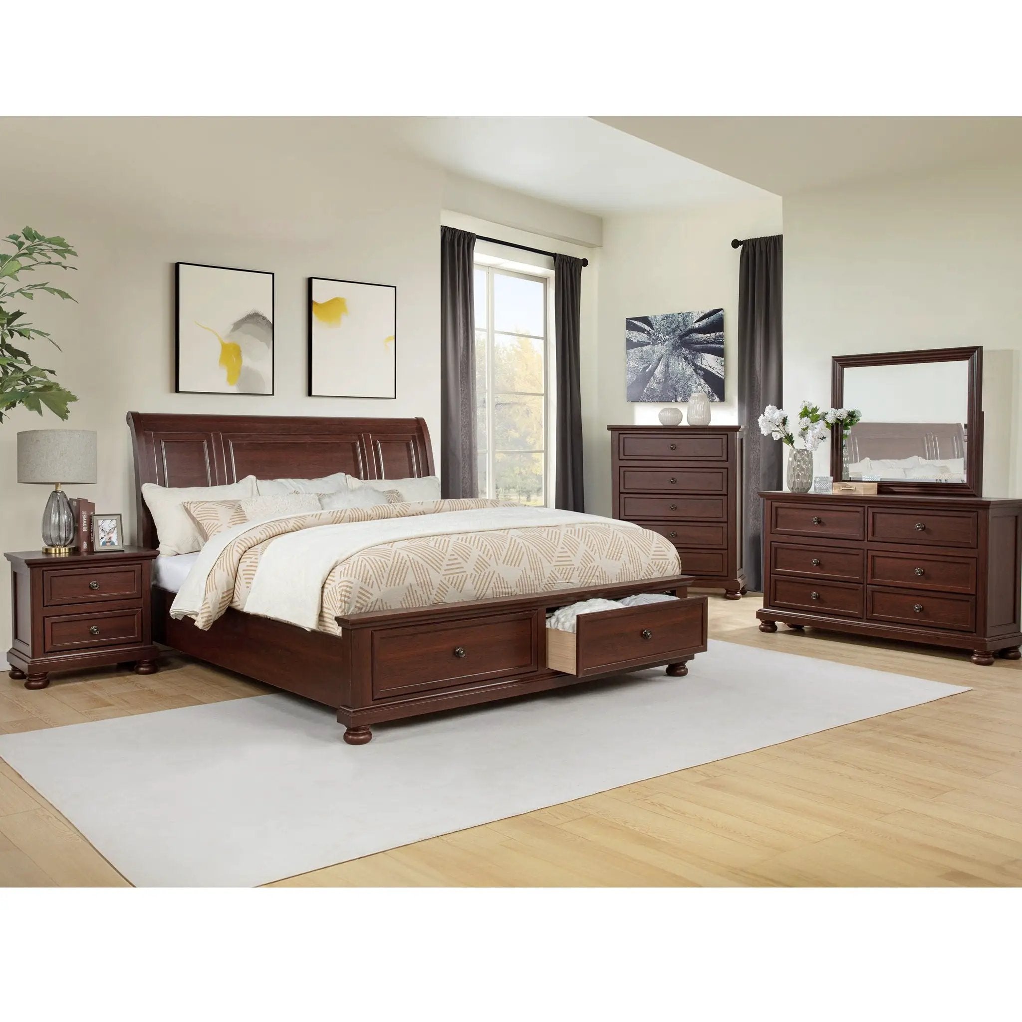 1 Piece Dresser, 6 Drawer Storage, Bedroom Furniture - Brown / Cherry by Unique Piece Furniture