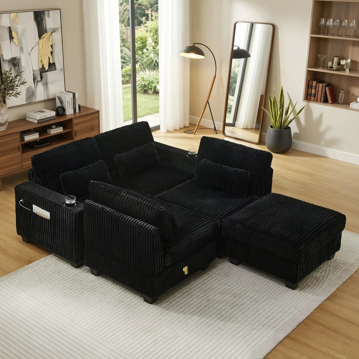 L-Shaped Corduroy Modular Sectional Sofa with Detachable Footrest by HouseOfZazla