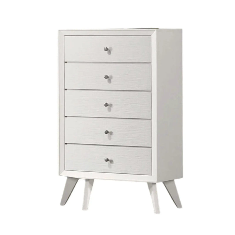 1 Piece Chest With Angled Legs, Wave Texture, Round Knobs - White by Unique Piece Furniture