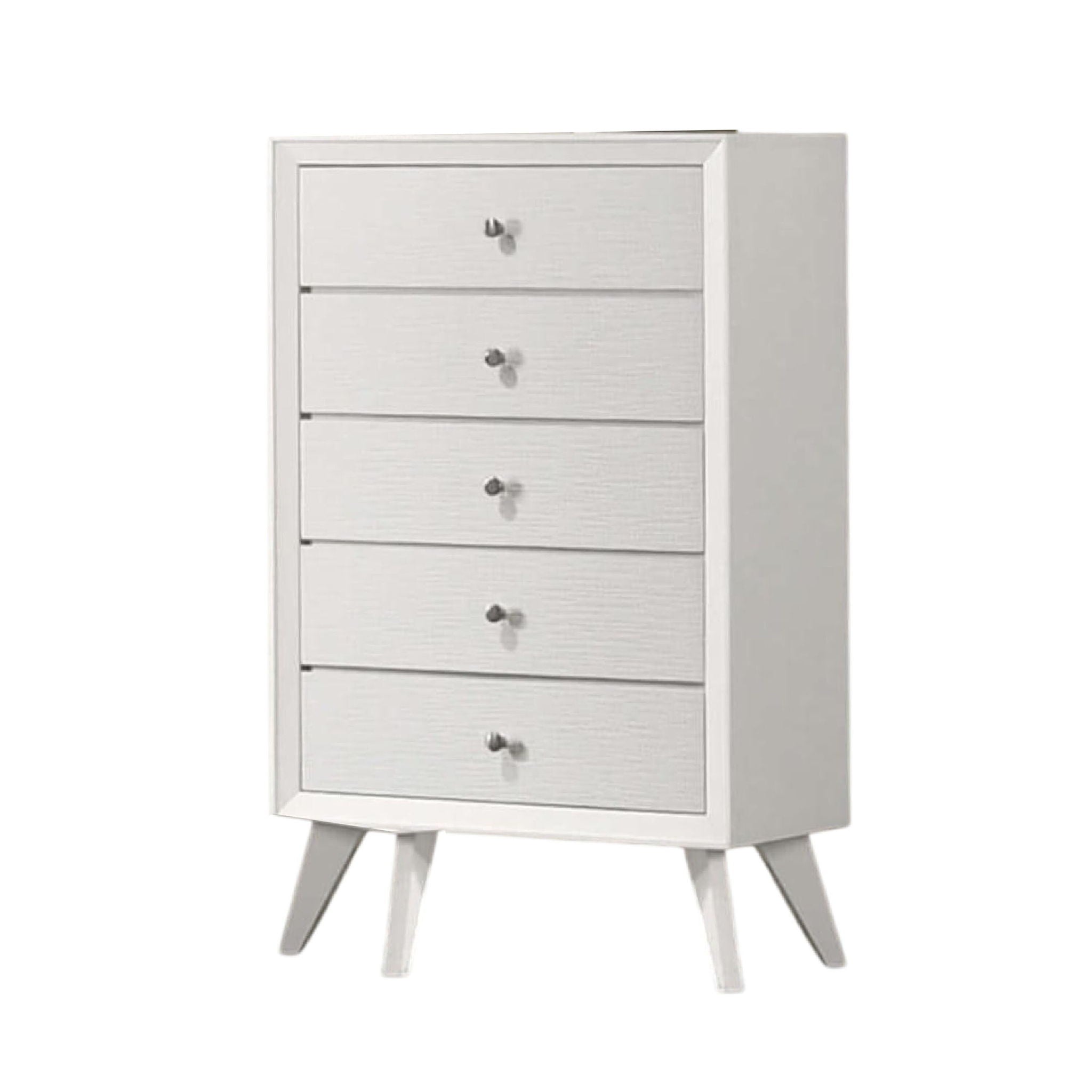 1 Piece Chest With Angled Legs, Wave Texture, Round Knobs - White by HouseOfZazla