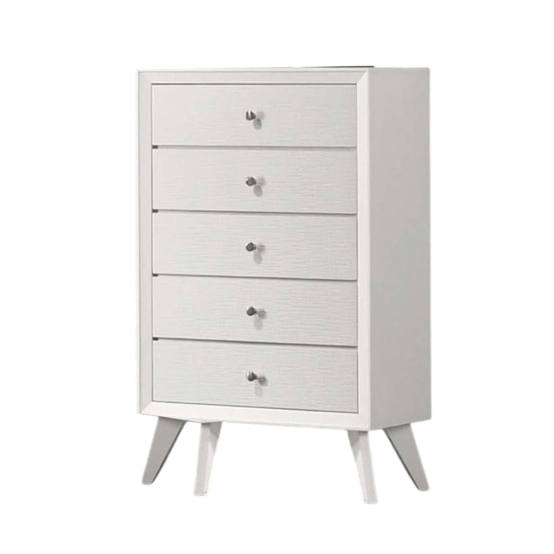 1 Piece Chest With Angled Legs, Wave Texture, Round Knobs - White by HouseOfZazla